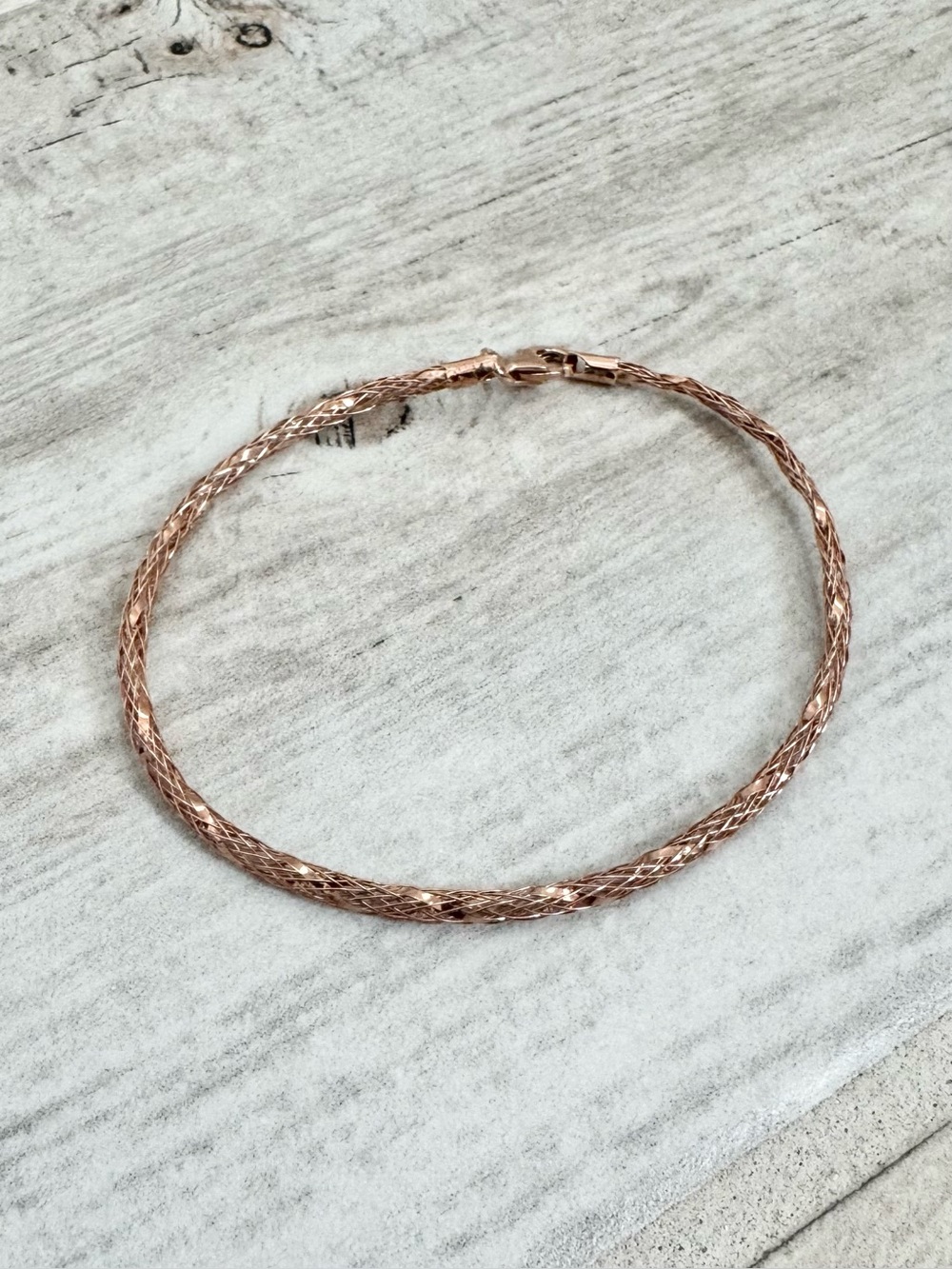 Italian 925 Sterling Silver Rose Gold Diamond Cut Wire Bracelet